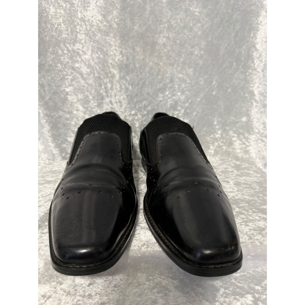 Stacy Adams Mens Black Leather Square Toe Slip On Loafers Brogue Shoes Sz-12 - Picture 5 of 10